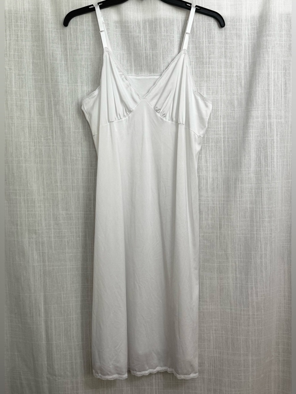 Vintage White Lace Trim Full Slip Dress Size Large